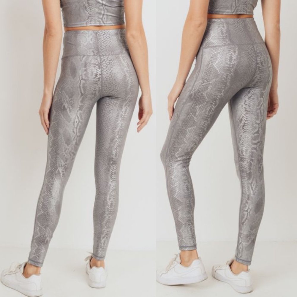 MONO B APH2818 Silver Snake Print Yoga Leggings - Picture 4 of 12